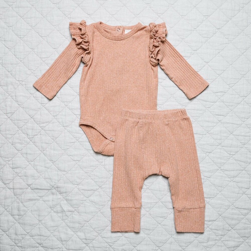 Kate Quinn Double Ruffle Bodysuit + Panda Pant - Butteroat Melange
